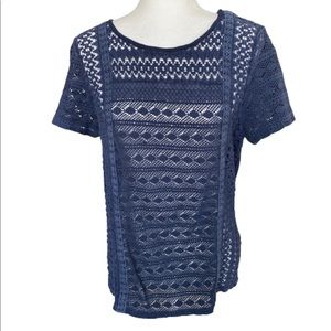 Lucky Brand short sleeve crochet front tee